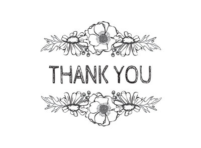 Thank You - Flowers - Black on White